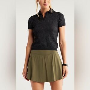 Women’s Zella Black w/ White Spots Play Through Seamless Rib Polo Size XL NWT